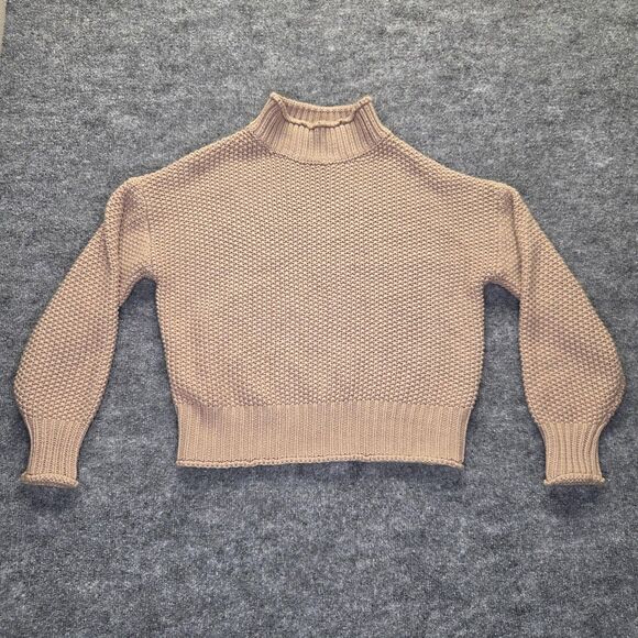 Chunky Knit Sweater Womens Small Beige Textured Pullover Acrylic High Neck Cozy - Picture 2 of 9